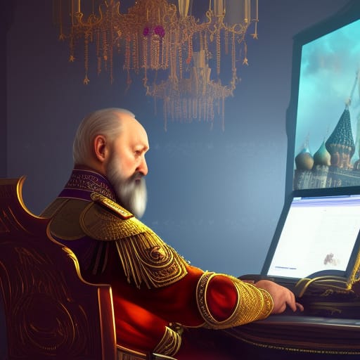 Logo - A Russian czar using a computer